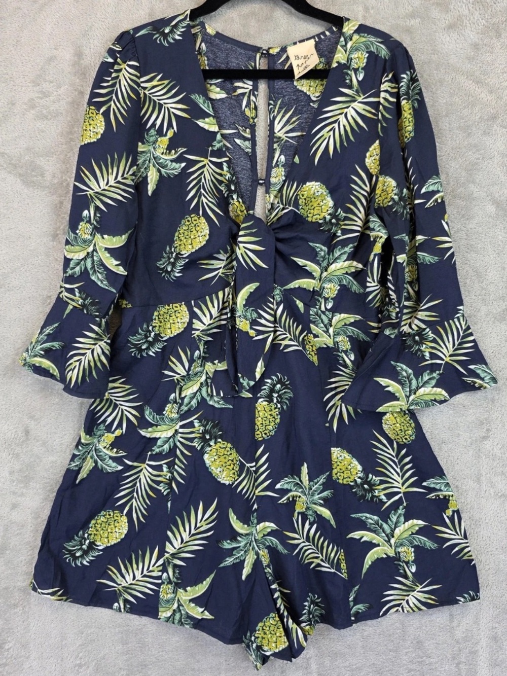 Navy Pineapple Print V-Neck Romper size S